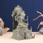 Indonesian Bronze Lord Vishnu Seated on Throne with Garuda 12" | Divine Protector Sculpture | Cosmic Balance Symbol | Intricate Artistry | Majestic Home Decor